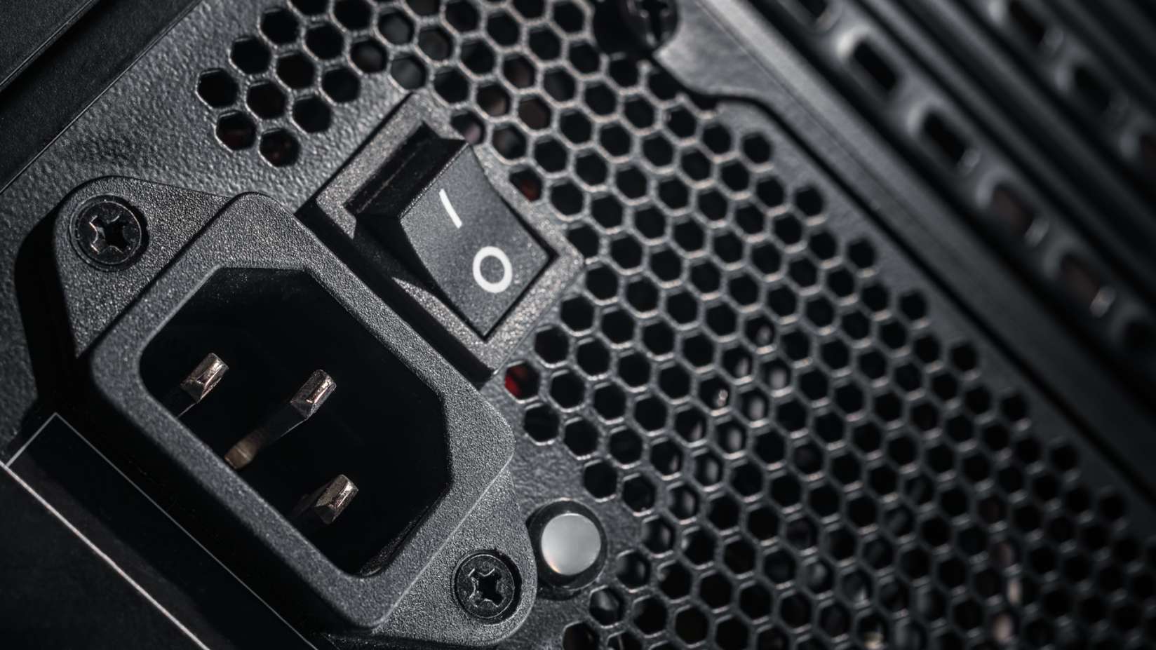 Close-up photo of a PC power supply.